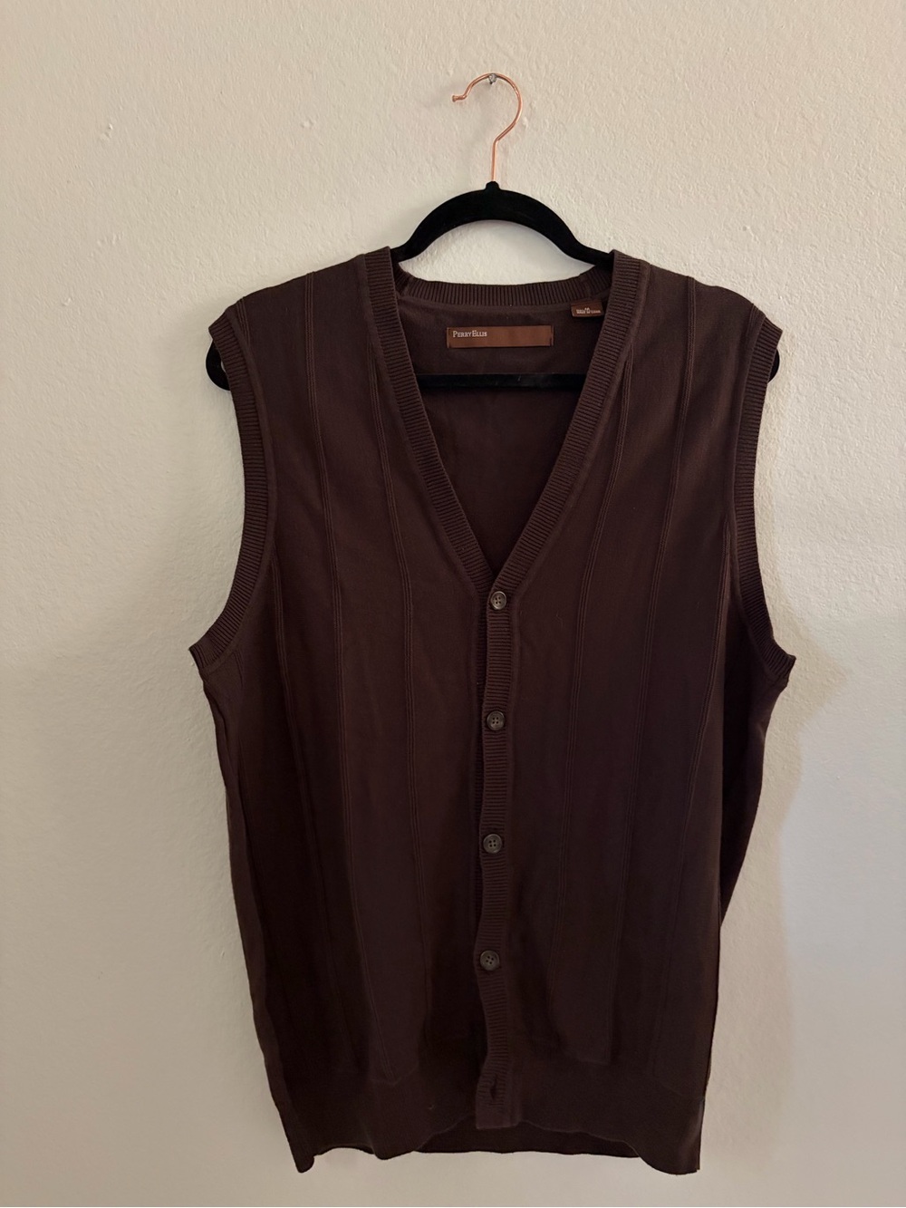 Perry Ellis Brown Sleeveless Button-Down Knit Vest